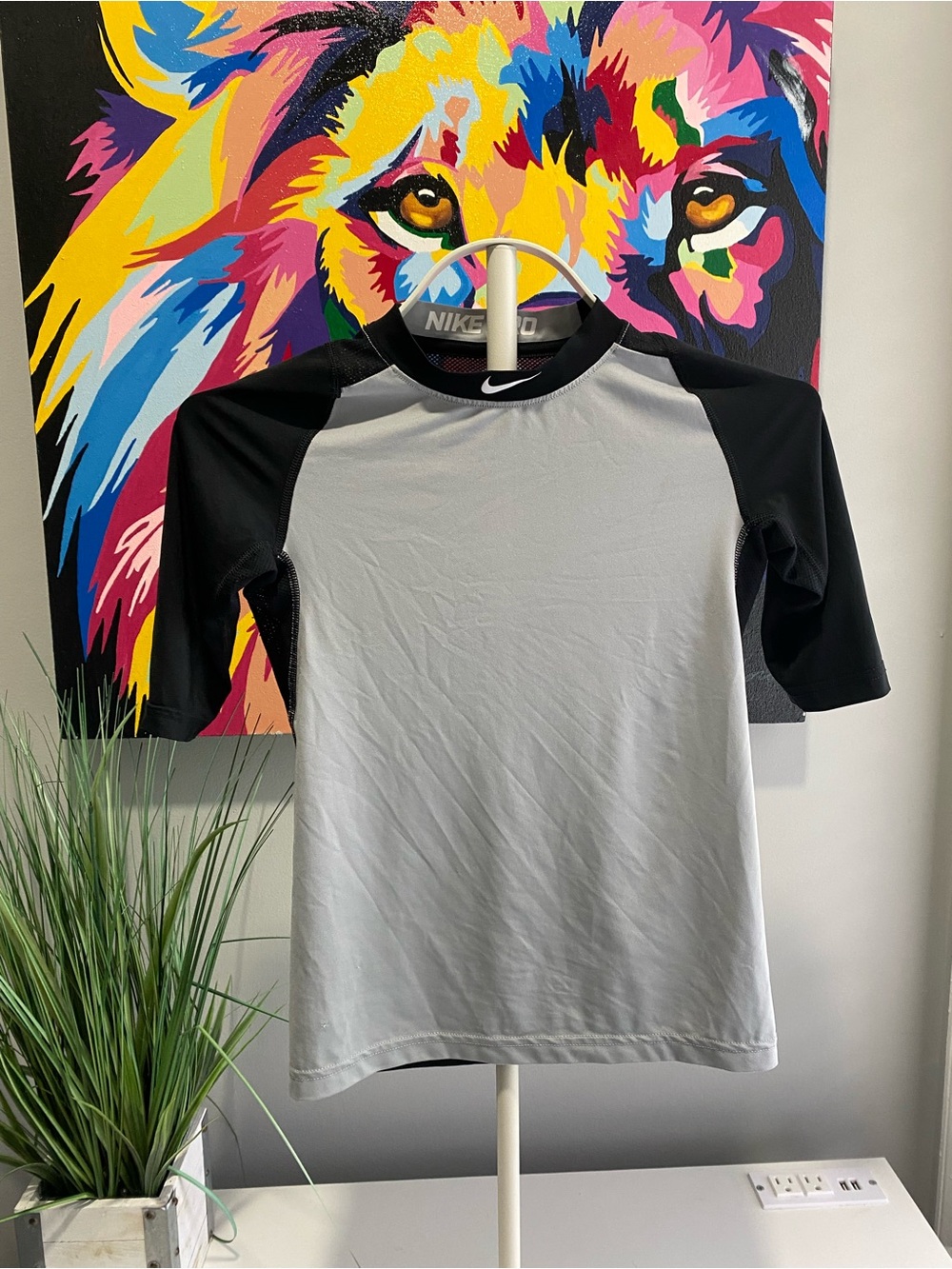 Nike Women’s Short-Sleeve Raglan Tee in Black & Gray